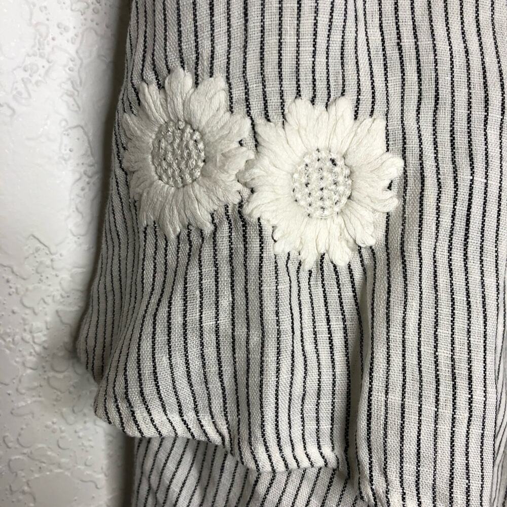 Innika Choo white black stripe floral embroidered ruffle linen dress 2 or Medium - Picture 15 of 16